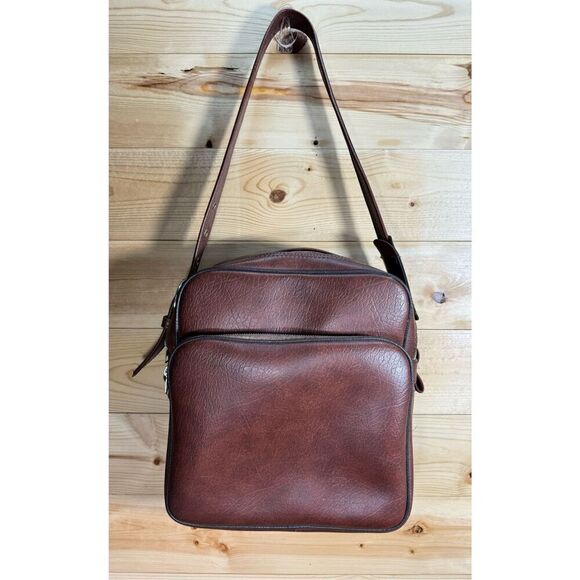 Interpur Handbags - Interpur 1980s Carry On Luggage Weekender Bag Vintage Brown Vinyl Travel Tote Le